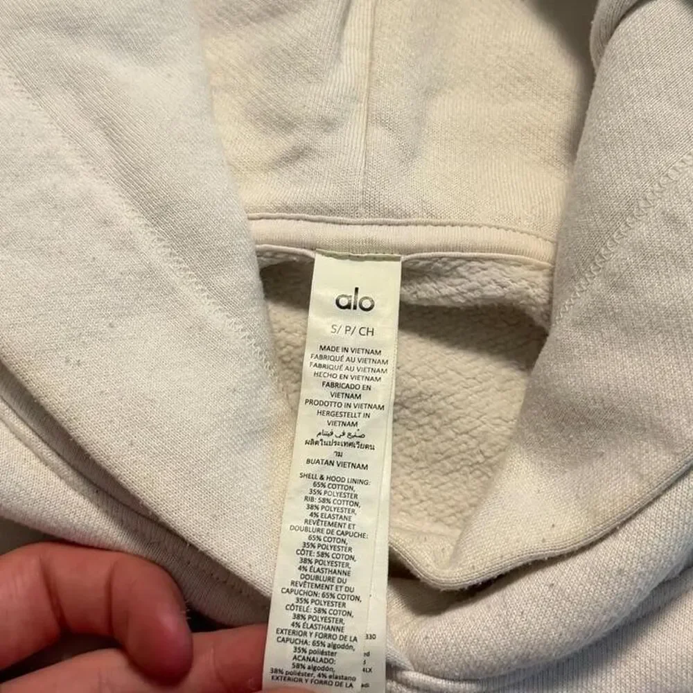 Alo Yoga White Cropped Hoodie Womens Small